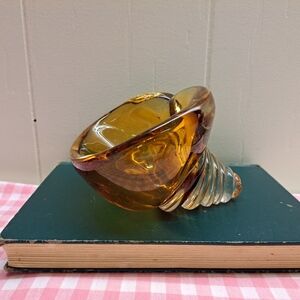 Vintage "Murano" Style Amber Blown Glass Seashell Trinket Candy Dish